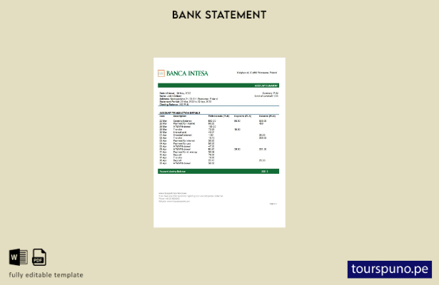 listo para imprimir plantilla de Word   extracto bancario de Polonia Banca Intes